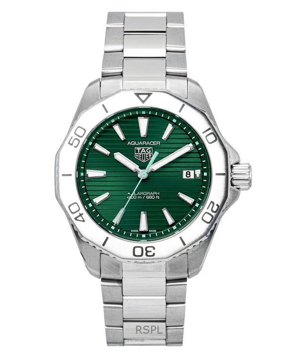 Montre de plongée Tag Heuer Aquaracer Solargraph en acier inoxydable, cadran vert, quartz, 200 m, WBP1115.BA0000