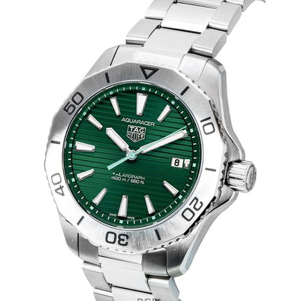 Montre de plongée Tag Heuer Aquaracer Solargraph en acier inoxydable, cadran vert, quartz, 200 m, WBP1115.BA0000