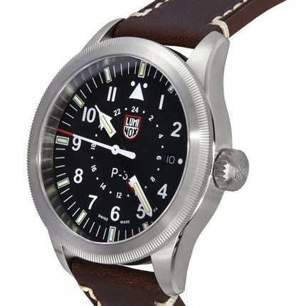 Montre pour homme Luminox Air Pilot P-38 Lightning GMT avec bracelet en cuir et cadran noir à  quartz XA.9521 100M