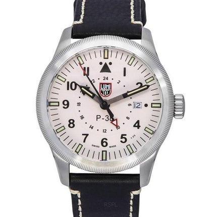 Montre pour homme Luminox Air Pilot P-38 Lightning GMT bracelet en cuir noir cadran blanc Quartz XA.9527 100M