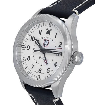 Montre pour homme Luminox Air Pilot P-38 Lightning GMT bracelet en cuir noir cadran blanc Quartz XA.9527 100M