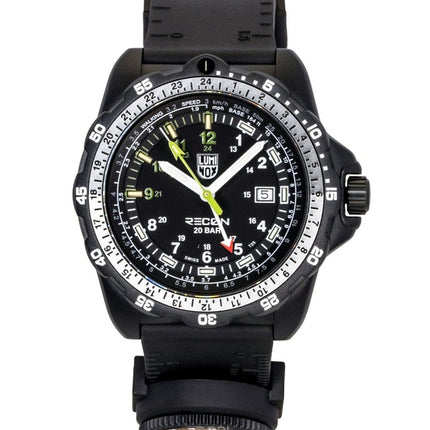 Montre homme Luminox Recon Nav Spec GMT, bracelet en caoutchouc, cadran noir, quartz, étanche à 200 m, XL.8837.SET