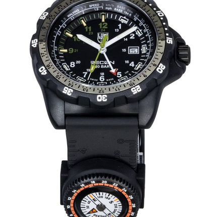 Montre homme Luminox Recon Nav Spec GMT, bracelet en caoutchouc, cadran noir, quartz, étanche à 200 m, XL.8837.SET