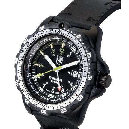Montre homme Luminox Recon Nav Spec GMT, bracelet en caoutchouc, cadran noir, quartz, étanche à 200 m, XL.8837.SET