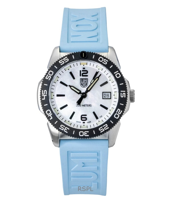 Montre unisexe Luminox Pacific Diver Ripple, bracelet en caoutchouc, cadran en nacre, mouvement à quartz, étanche à 200 m, XS.3124M