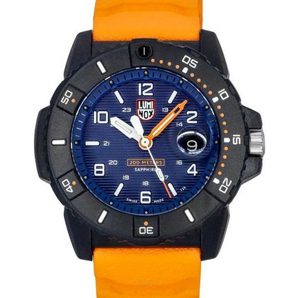 Montre pour homme Luminox Navy Seal Bracelet en caoutchouc orange Cadran bleu Quartz Diver's XS.3603 200M