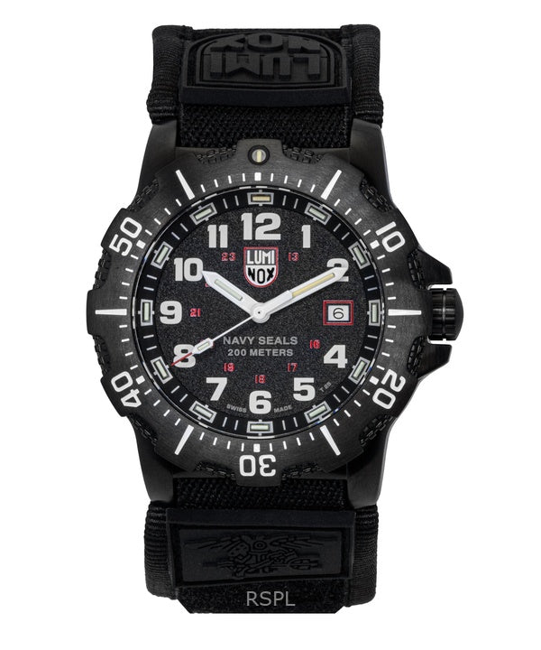 Montre de plongée à quartz pour homme Luminox Navy Seal, bracelet en caoutchouc, cadran noir, bracelet en caoutchouc, 200 m, avec coffret cadeau