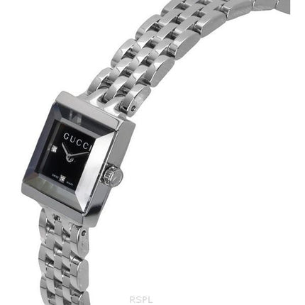 Montre pour femme Gucci G-Frame Diamond Accents en acier inoxydable avec cadran noir et quartz YA128507