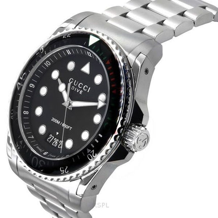 Montre pour homme Gucci Dive XL en acier inoxydable avec cadran noir et quartz YA136208A 200M