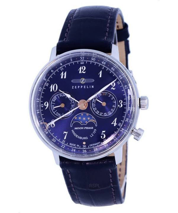Montre pour femme Zeppelin LZ129 Hindenburg Moonphase Cadran bleu Quartz 7037-3 70373