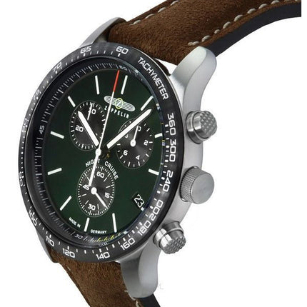 Montre pour homme Zeppelin Night Cruise chronographe bracelet en cuir cadran vert Quartz 72884 100M