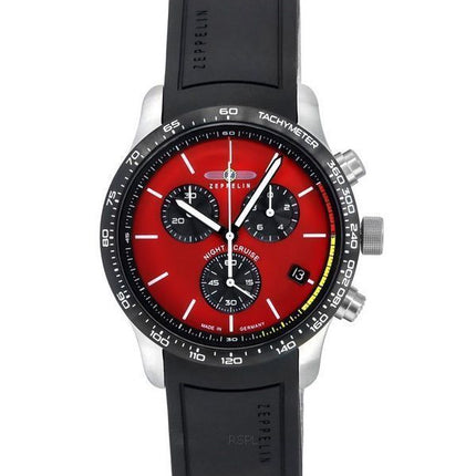 Montre pour homme Zeppelin Night Cruise chronographe bracelet en caoutchouc cadran rouge Quartz 72885KB 100M