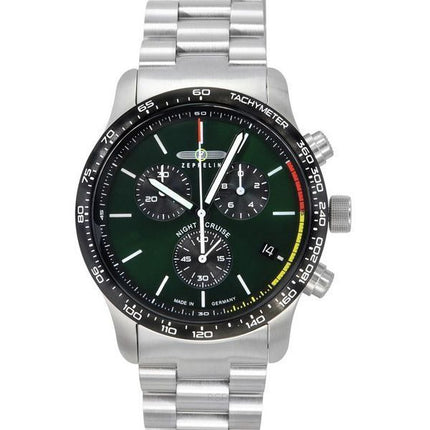 Zeppelin Night Cruise Chronographe Acier inoxydable Cadran vert Quartz 7288M4set 100M Montre pour hommes avec bracelet supplémen