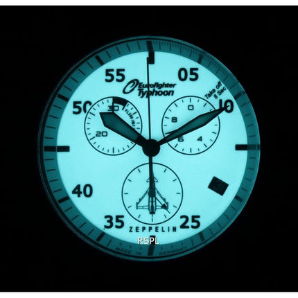 Montre Homme Zeppelin Eurofighter Chronographe Bracelet Cuir Cadran Beige Quartz 7298-5 72985 100M