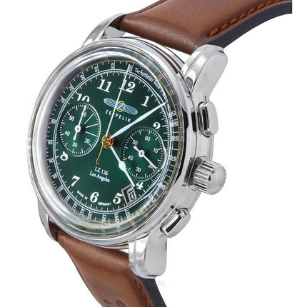 Montre pour homme Zeppelin LZ126 Los Angeles chronographe bracelet en cuir cadran vert quartz 76144