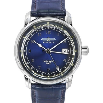 Montre Zeppelin LZ126 Los Angeles GMT avec bracelet en cuir et cadran bleu automatique 76683 pour homme