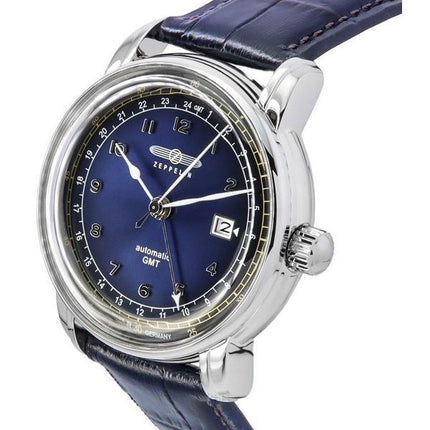 Montre Zeppelin LZ126 Los Angeles GMT avec bracelet en cuir et cadran bleu automatique 76683 pour homme