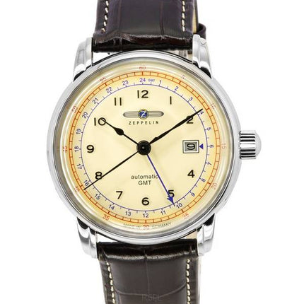 Zeppelin LZ 126 Los Angeles GMT Bracelet en cuir Cadran beige Automatique 76685 Montre pour homme