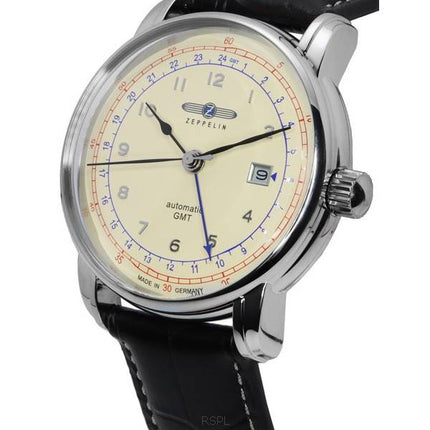 Zeppelin LZ 126 Los Angeles GMT Bracelet en cuir Cadran beige Automatique 76685 Montre pour homme