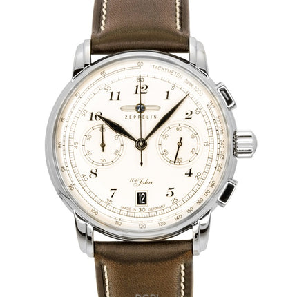 Montre pour homme Zeppelin 100 Jahre chronographe bracelet en cuir cadran beige quartz 76746