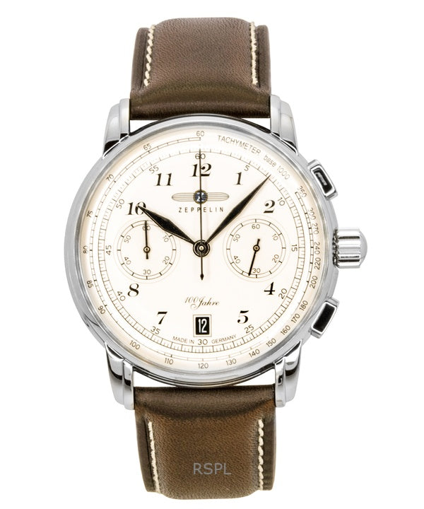 Montre pour homme Zeppelin 100 Jahre chronographe bracelet en cuir cadran beige quartz 76746