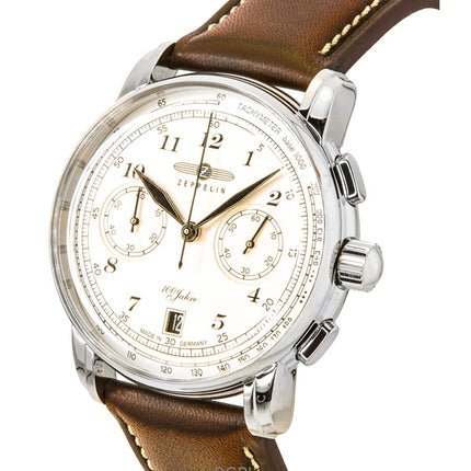 Montre pour homme Zeppelin 100 Jahre chronographe bracelet en cuir cadran beige quartz 76746
