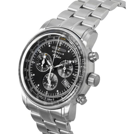 Montre pour homme Zeppelin 100 Jahre chronographe en acier inoxydable avec cadran noir et quartz 7680MB2