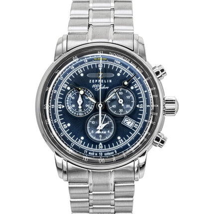 Montre pour homme Zeppelin 100 Jahre chronographe en acier inoxydable avec cadran bleu et quartz 7680MB3