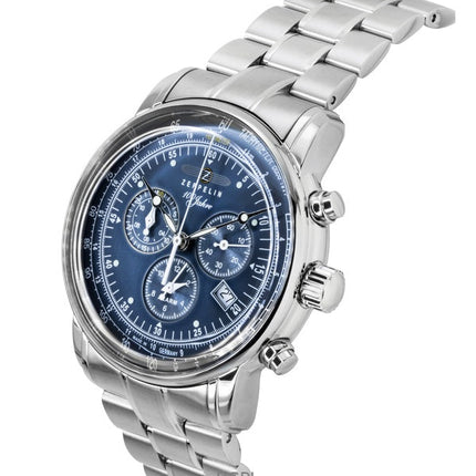 Montre pour homme Zeppelin 100 Jahre chronographe en acier inoxydable avec cadran bleu et quartz 7680MB3