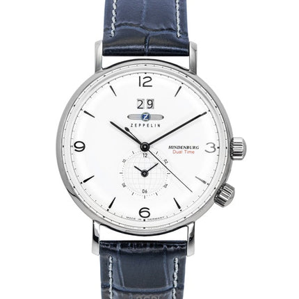 Montre homme Zeppelin Hindenburg 80441 à quartz, bracelet en cuir bleu, cadran blanc
