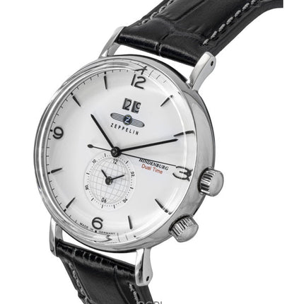 Montre homme Zeppelin Hindenburg 80441 à quartz, bracelet en cuir bleu, cadran blanc