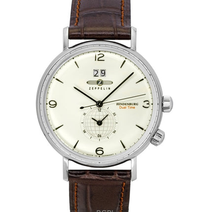 Montre homme Zeppelin Hindenburg 80445, bracelet en cuir marron, cadran beige, quartz
