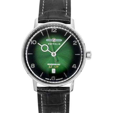 Montre homme Zeppelin LZ 129 Hindenburg, bracelet cuir, cadran vert, mouvement quartz, référence 80484