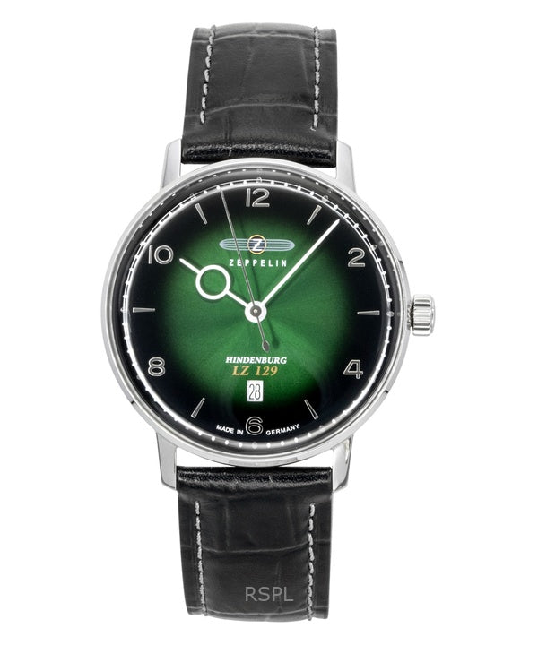 Montre homme Zeppelin LZ 129 Hindenburg, bracelet cuir, cadran vert, mouvement quartz, référence 80484