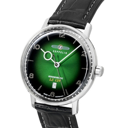 Montre homme Zeppelin LZ 129 Hindenburg, bracelet cuir, cadran vert, mouvement quartz, référence 80484