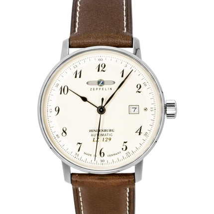 Montre homme Zeppelin LZ129 Hindenburg, bracelet cuir, cadran beige, automatique, référence 80565