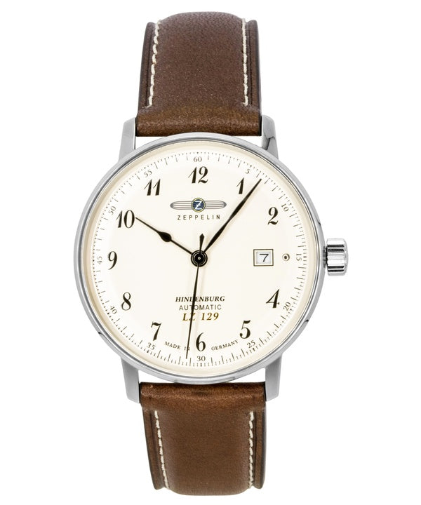 Montre homme Zeppelin LZ129 Hindenburg, bracelet cuir, cadran beige, automatique, référence 80565