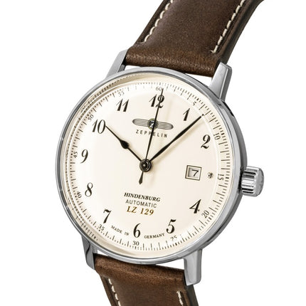 Montre homme Zeppelin LZ129 Hindenburg, bracelet cuir, cadran beige, automatique, référence 80565