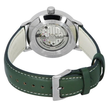 Montre Zeppelin LZ129 Hindenburg avec bracelet en cuir vert et cœur ouvert, cadran blanc, automatique 80661N pour homme