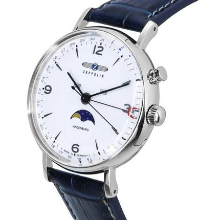 Montre homme Zeppelin LZ 129 Hindenburg reconditionnée, bracelet cuir, phase de lune, cadran blanc, quartz 80761