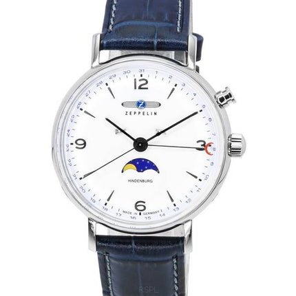 Montre homme Zeppelin LZ 129 Hindenburg reconditionnée, bracelet cuir, phase de lune, cadran blanc, quartz 80761