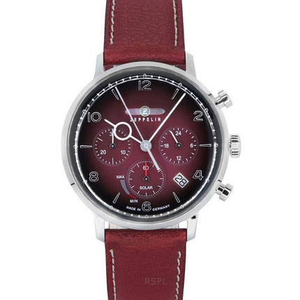 Montre pour homme Zeppelin LZ129 Hindenburg chronographe bracelet en cuir végétalien cadran rouge solaire 80862N