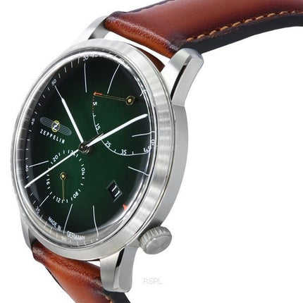 Montre Zeppelin Flatline pour homme, bracelet en cuir marron, cadran vert foncé, automatique 83664