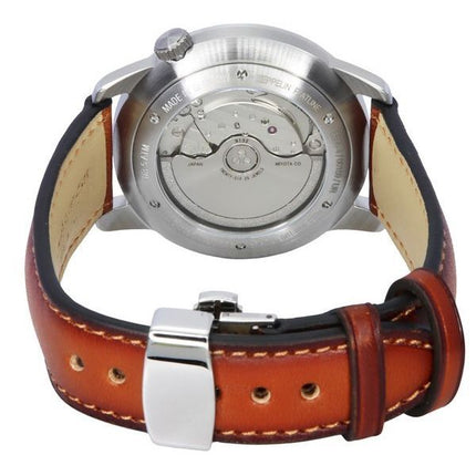 Montre Zeppelin Flatline pour homme, bracelet en cuir marron, cadran vert foncé, automatique 83664