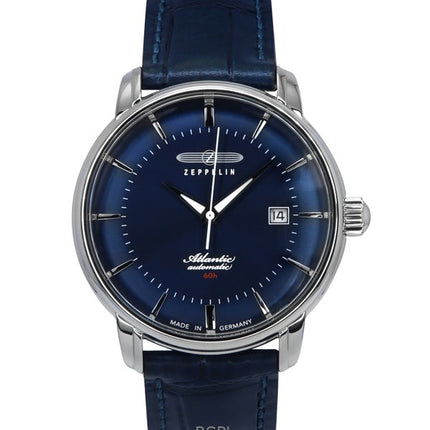 Montre automatique pour homme Zeppelin Atlantic avec bracelet en cuir et cadran bleu 84603