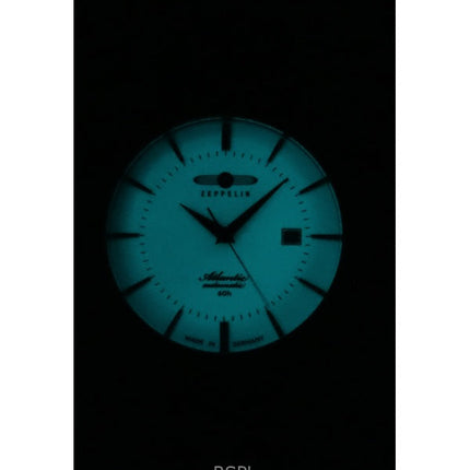 Montre automatique pour homme Zeppelin Atlantic avec bracelet en cuir et cadran beige entièrement lumineux 84605