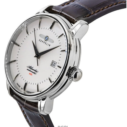 Montre automatique pour homme Zeppelin Atlantic avec bracelet en cuir et cadran beige entièrement lumineux 84605