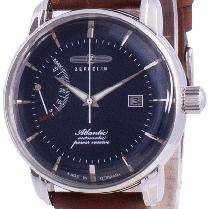 Montre homme Zeppelin Atlantik 8462-3 84623, cadran bleu, bracelet cuir, automatique, remise à neuf