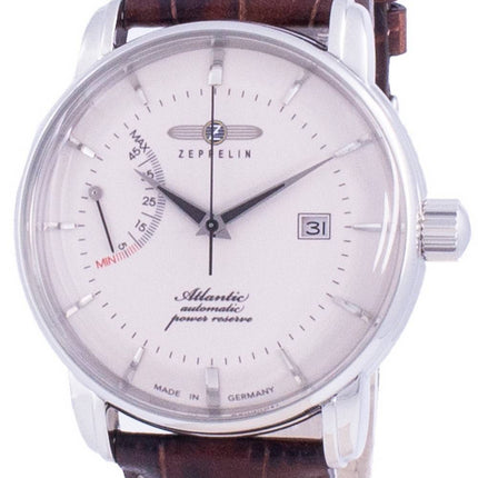 Montre homme Zeppelin Atlantic 8462-5 84625, cadran blanc, bracelet cuir, automatique, remise à neuf