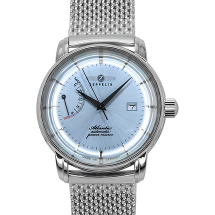 Montre automatique pour homme Zeppelin Atlantic en acier inoxydable avec cadran bleu glacier 8462M6